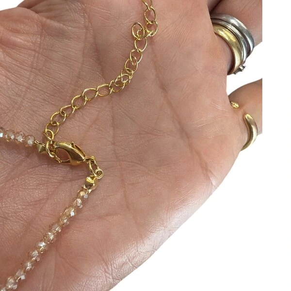 Colar Cristal Dourado com Letra Inicial Cravejada com Zircônias em Dourado