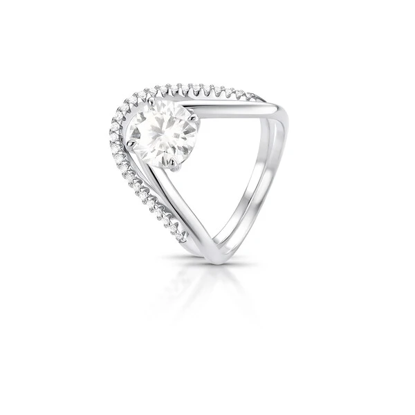 Anel Bico Moissanite 6 mm em Prata 925 com Certificação GRA