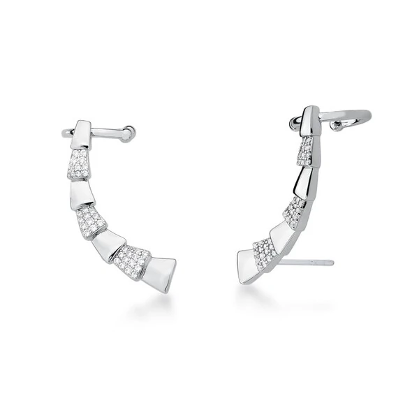 Brinco Earcuff Cobra Liso e Cravejado em Ródio