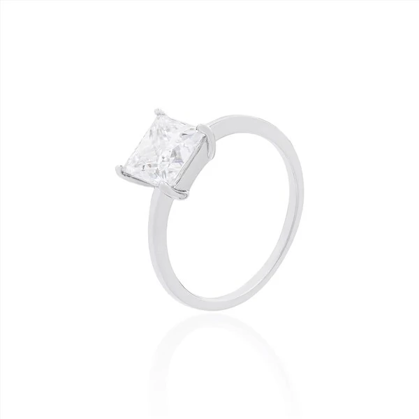 Anel Solitário com Moissanite Quadrado 1,09 CT em Prata 925