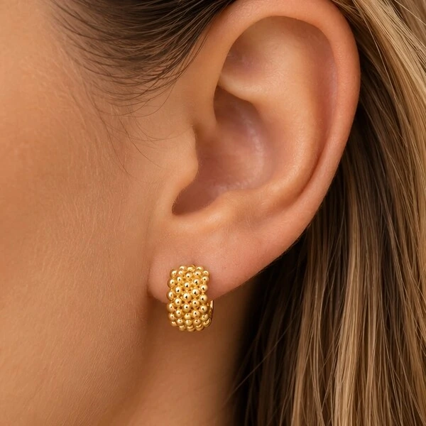 Brinco Argolinha Bolinhas em Dourado