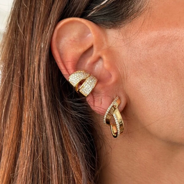 Piercing Fake Duplo Cravejado com Zircônias em Dourado