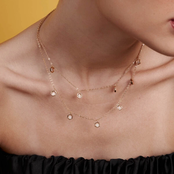 Colar Duplo Colmeia com Zircônias em Prata 925