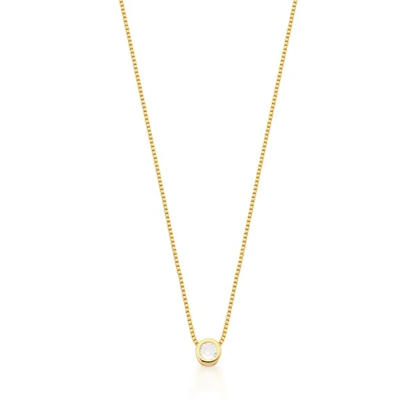 Colar Solitário Zircônia Caixa Inglesa em Dourado
