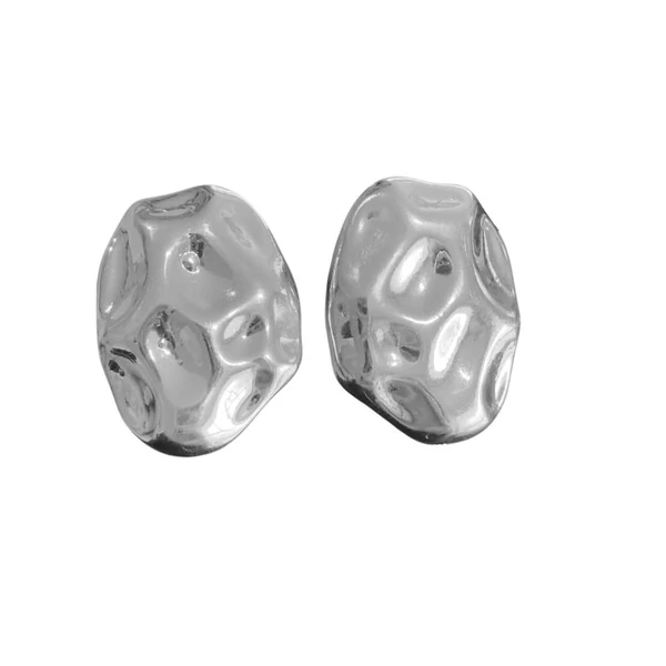 Brinco Pressão Oval Martelado em Ródio