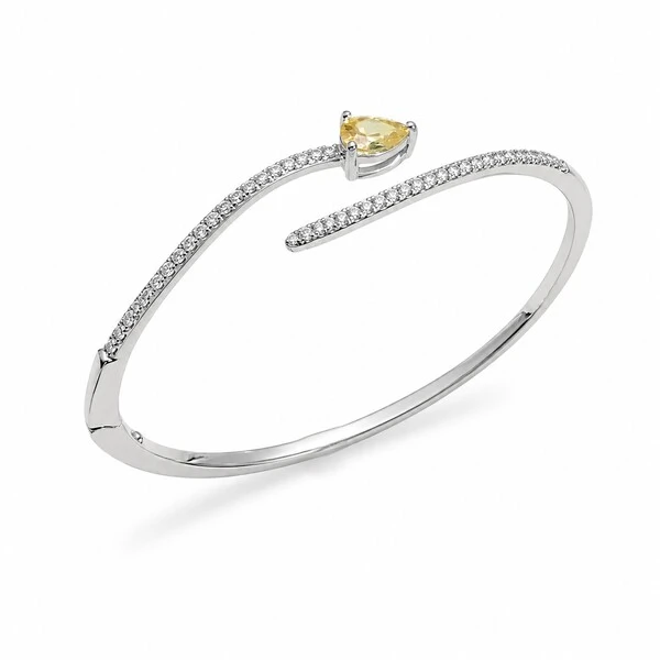 Bracelete Onda Cravejado com Gota em Ródio