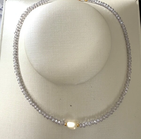 Colar Chokker Cristal Colors com Pérola em Dourado