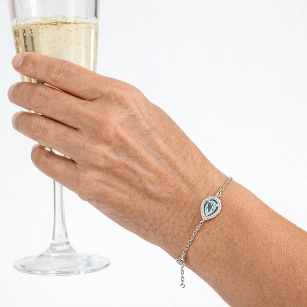 Pulseira Gota Princesa Água Marinha em Ródio