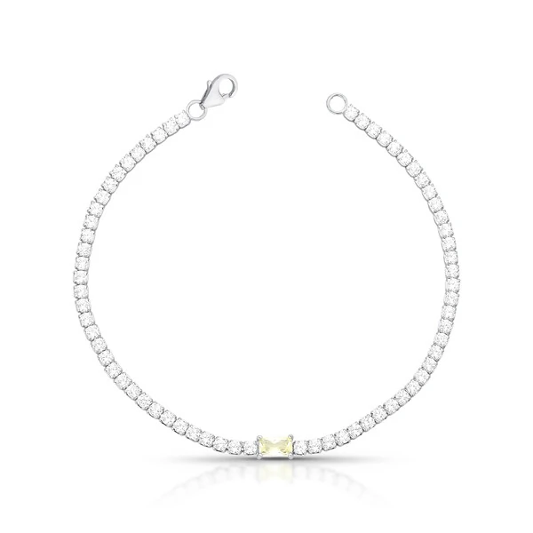 Pulseira Riviera com Zircônias e Citrino Retangular em Prata 925