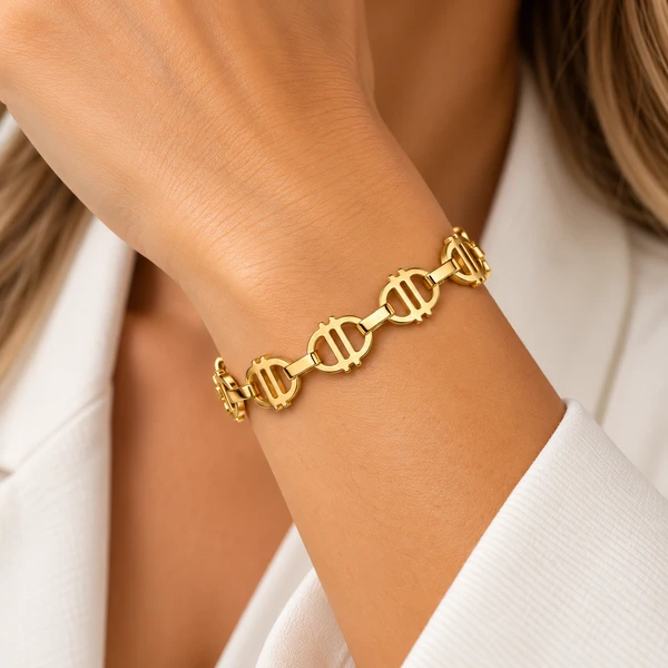Pulseira Elos Vazados Ovais em Dourado