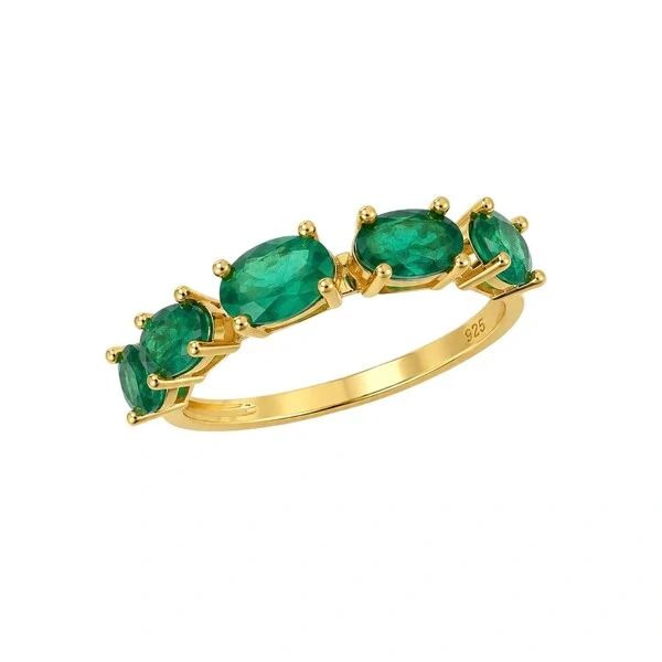 Meia Aliança Esmeralda Fusion em Dourado