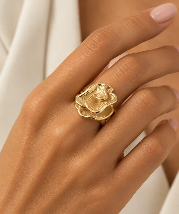 Anel Flor Grande em Dourado