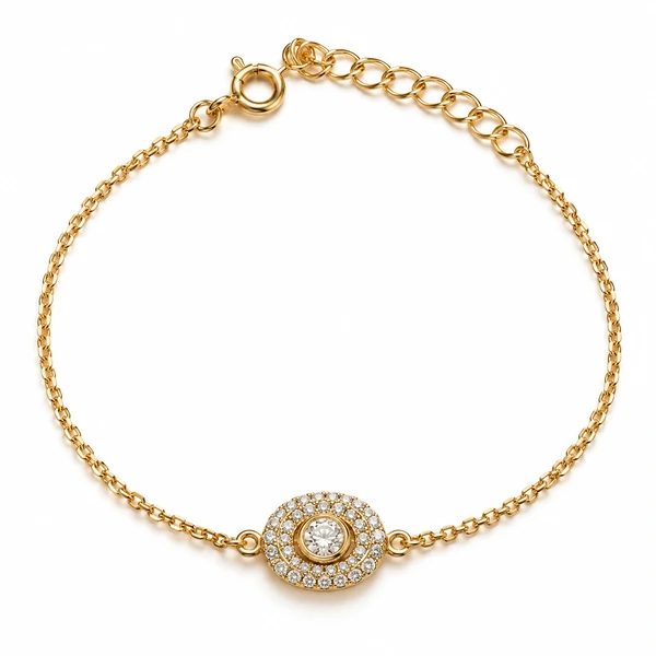 Pulseira Ping Oval com Zircônias na Prata 925 com Banho de Ouro