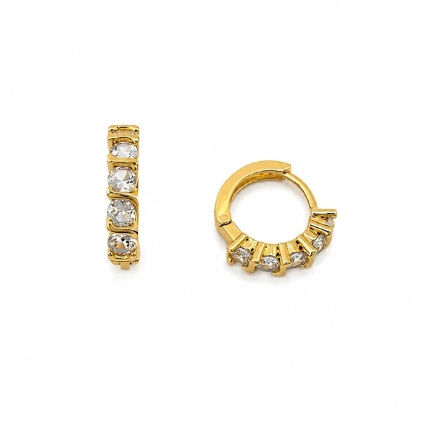 Brinco Argolinha 5 Zircônias em Dourado