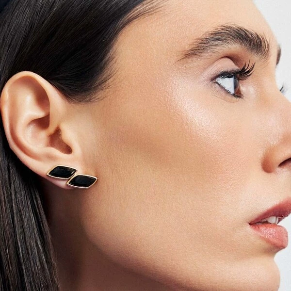 Brinco 2 Cristais Negroz em Dourado