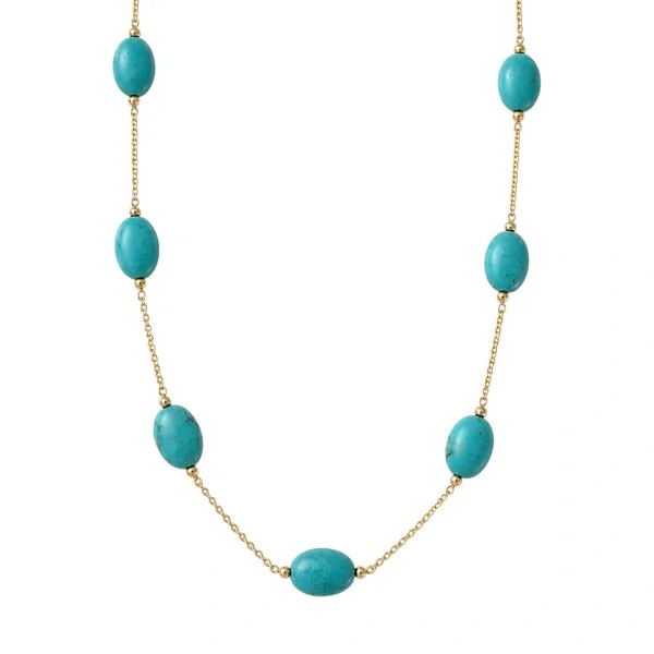 Colar Pastilhas Turquesa Natural em Dourado