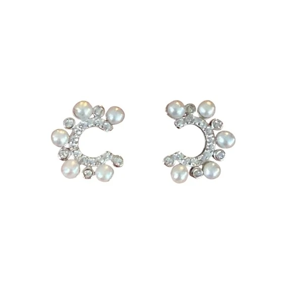 Brinco Círculo Vazado com Perolinhas e Zircônias em Prata 925