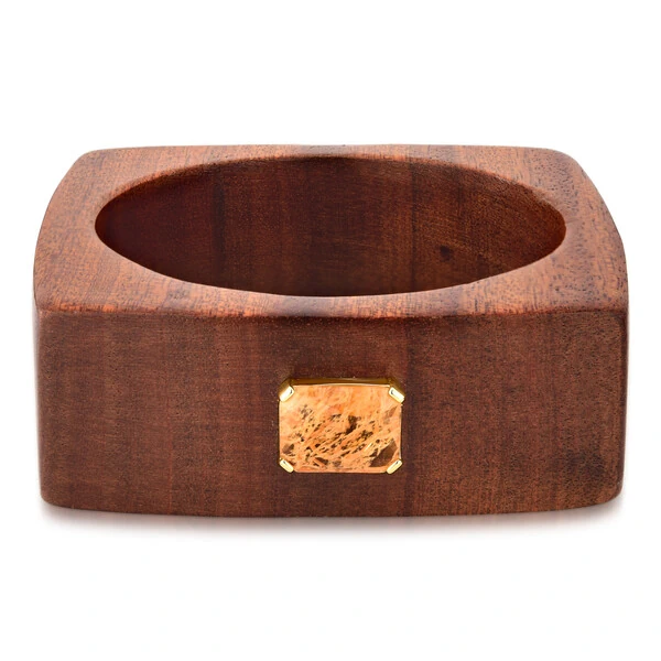 Pulseira Quadrada de Madeira com Pedra de Rutilo