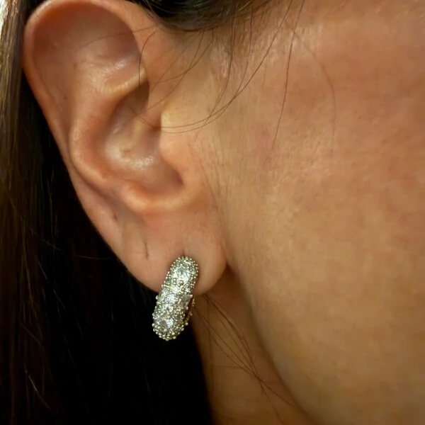 Brinco Argola com Zircônias Salpicadas em Rodio