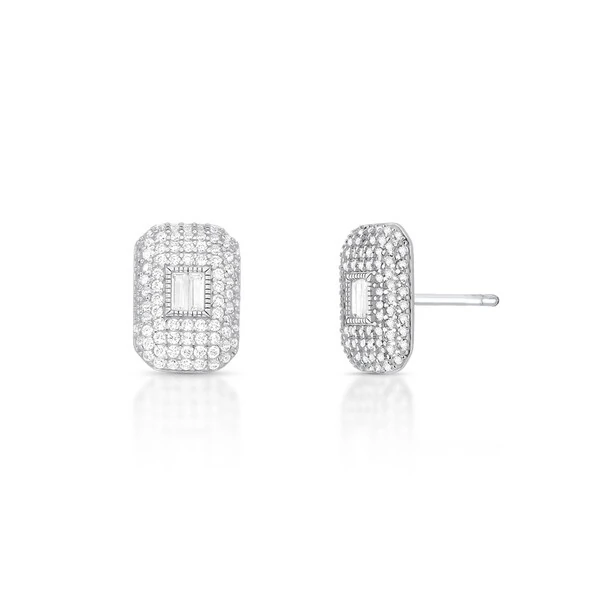 Brinco Retangular Todo Cravejado com Zircônias em Prata 925