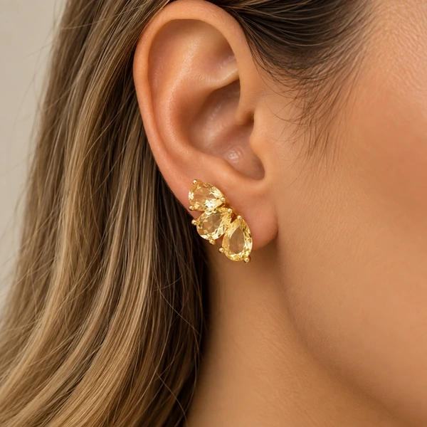 Brinco Earcuff Gotas de Citrino em Dourado