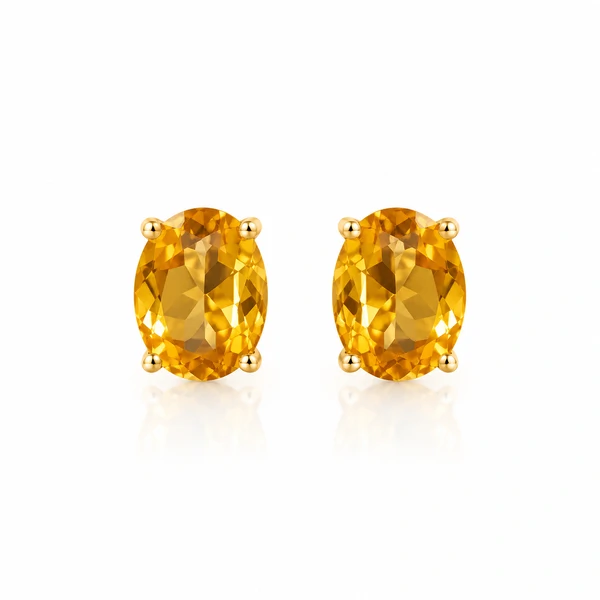 Brinco Oval Citrino em Dourado