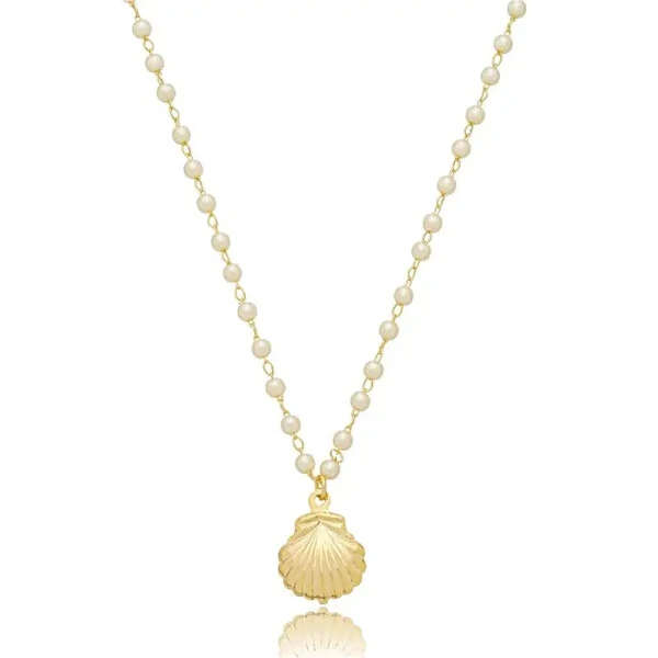 Colar com Perolinhas e Concha em Dourado