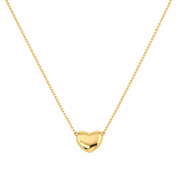 Colar Coração Bojudo na Veneziana em Dourado
