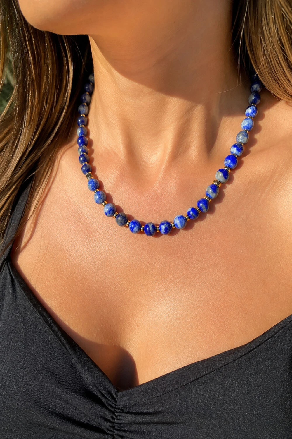 Foto Colar Pedra Lápis Lazuli G Ouro 18k