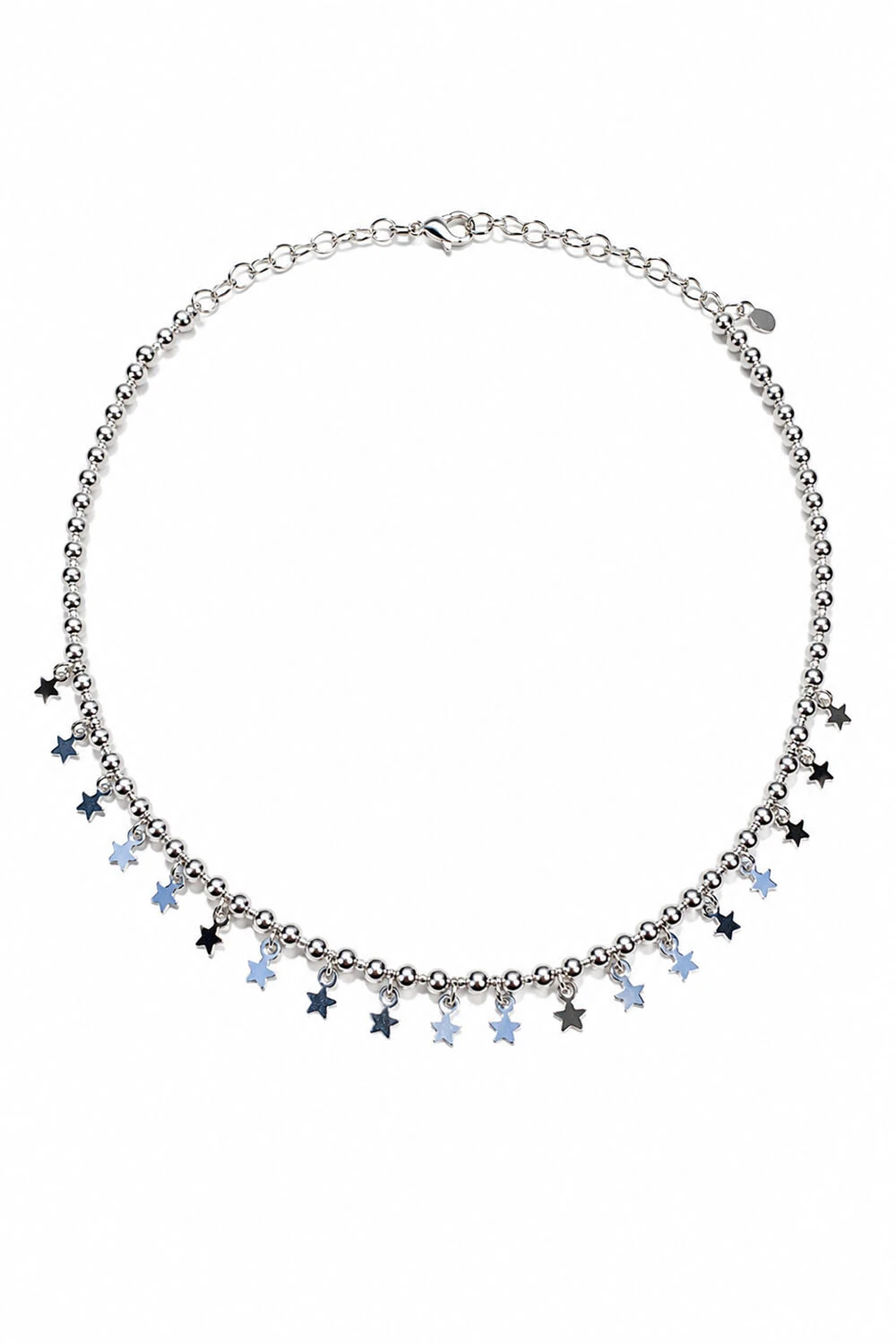 Foto Colar Choker Bolinhas e Estrelas Penduradas Ródio Branco