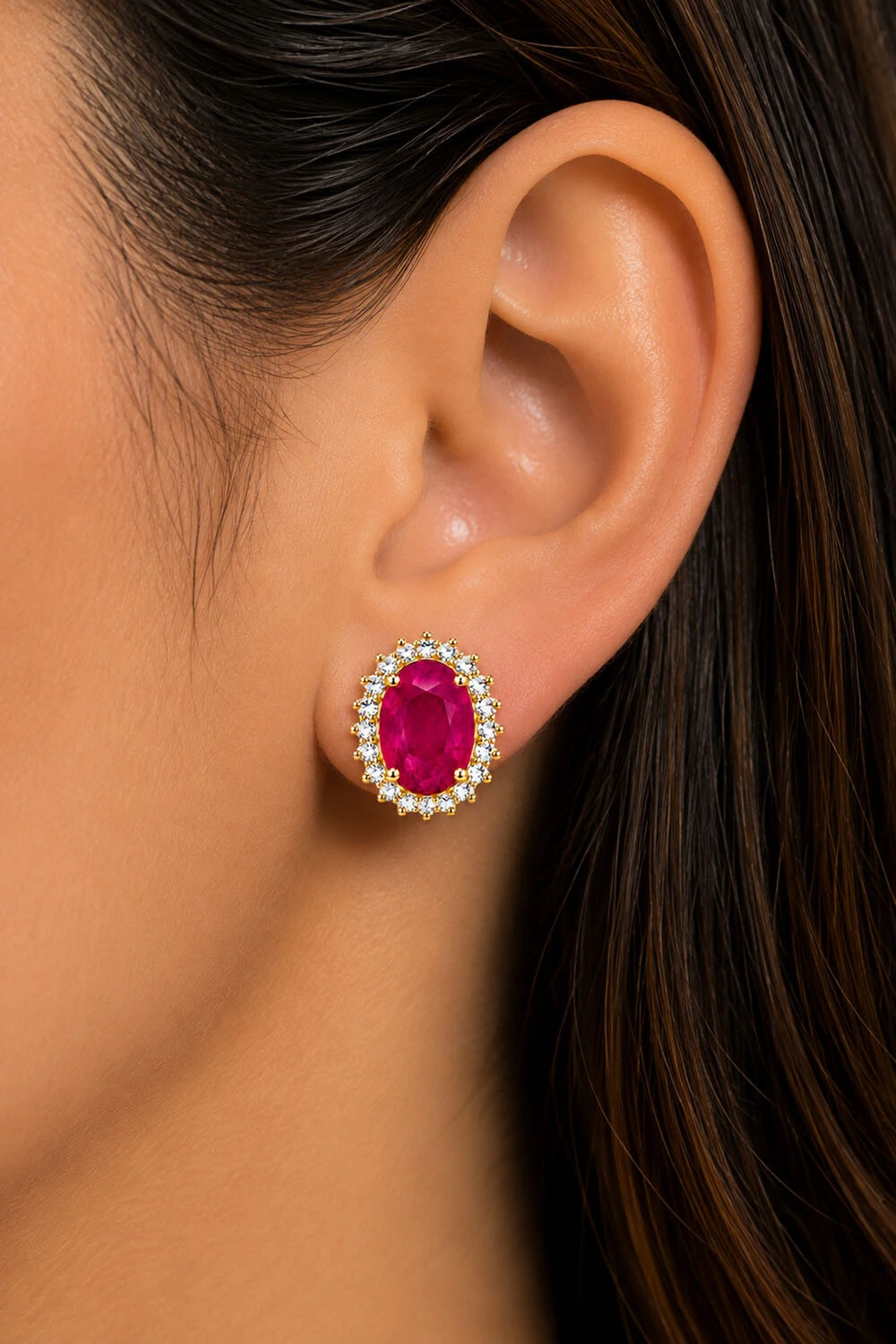 Foto Brinco Oval Fusion Pink Zircônia Ouro 18k