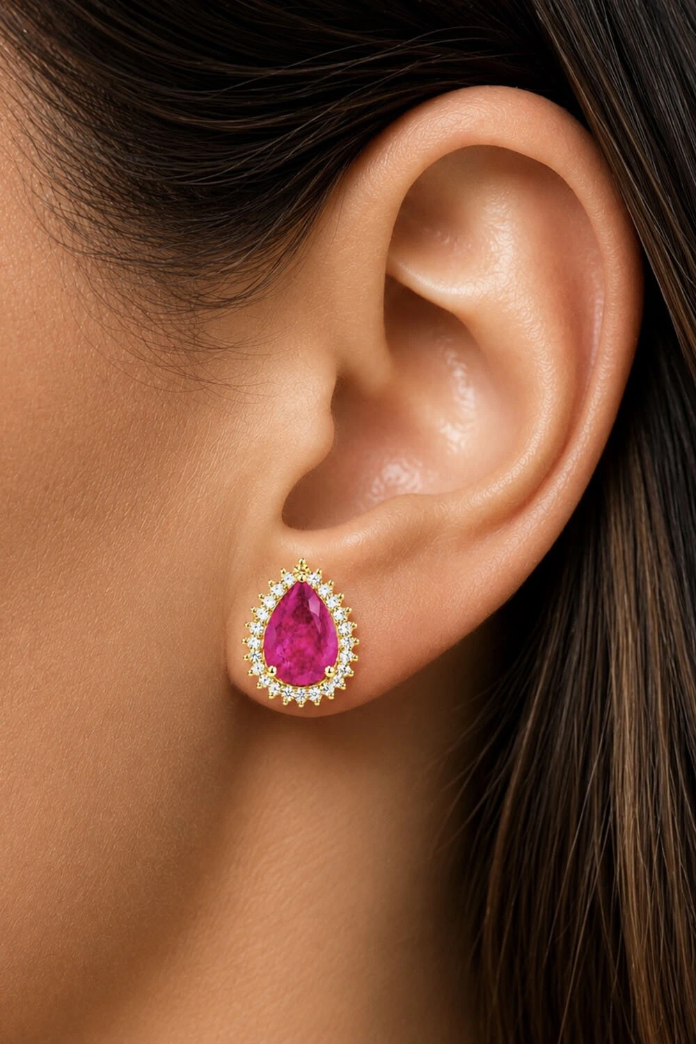 Foto Brinco Gota Fusion Pink Zircônia Ouro 18k