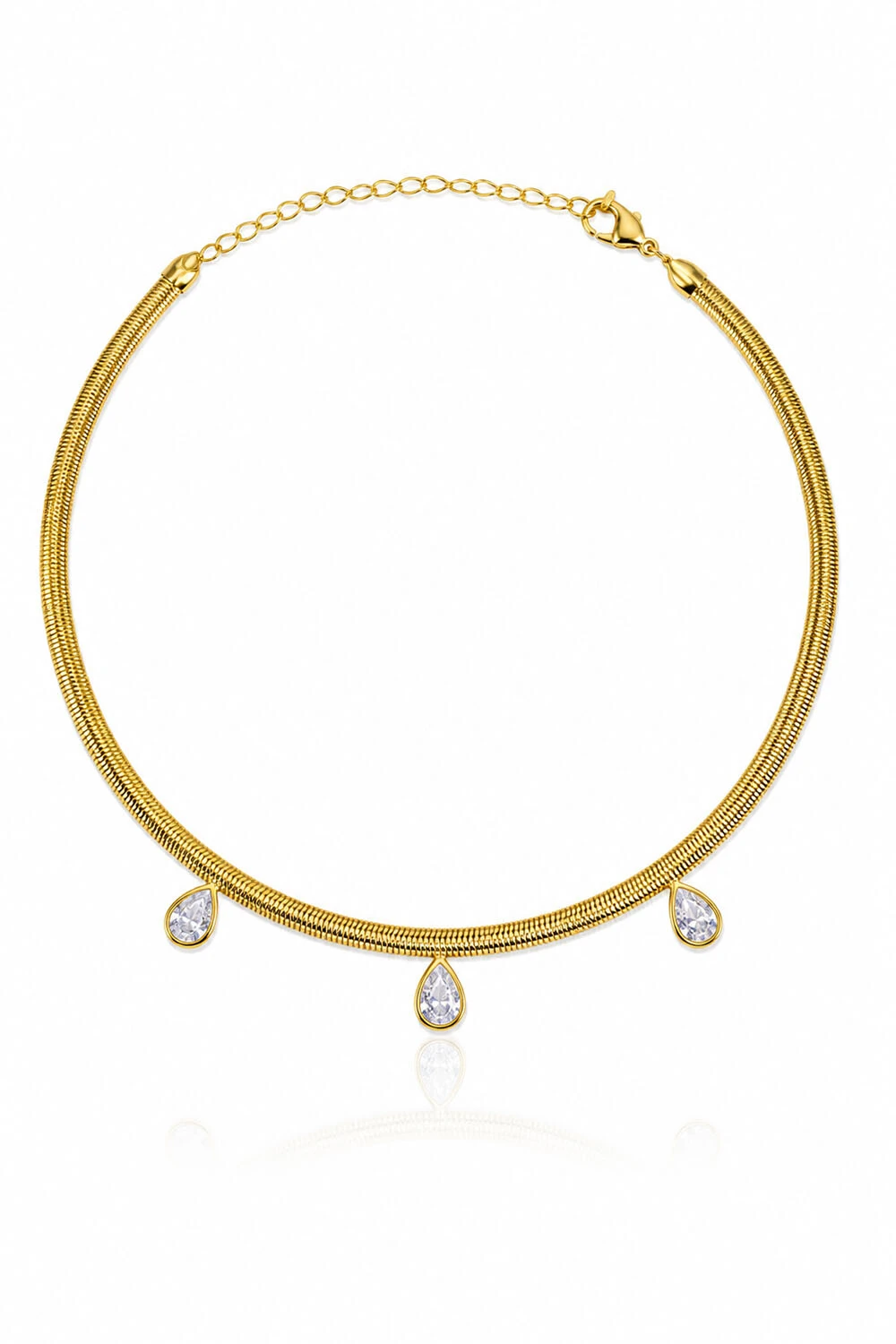 Foto Colar Choker Malha 3 Gotas Zircônia Ouro 18k