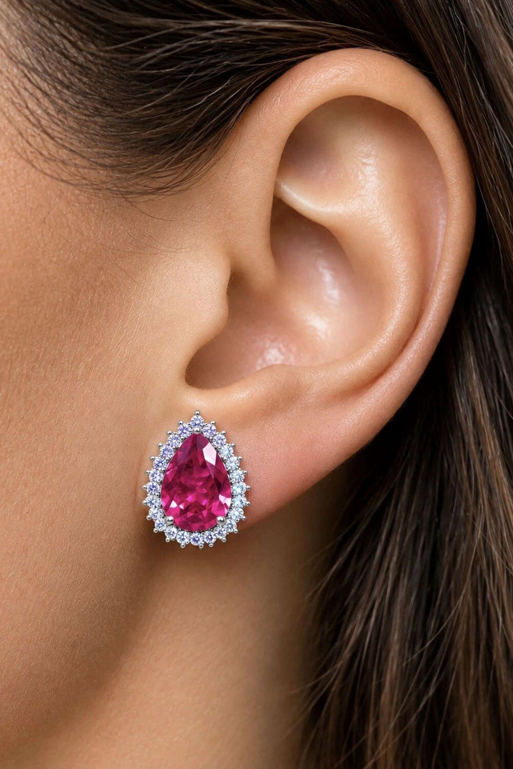 Foto Brinco Gota Fusion Pink Zircônia Ródio Branco