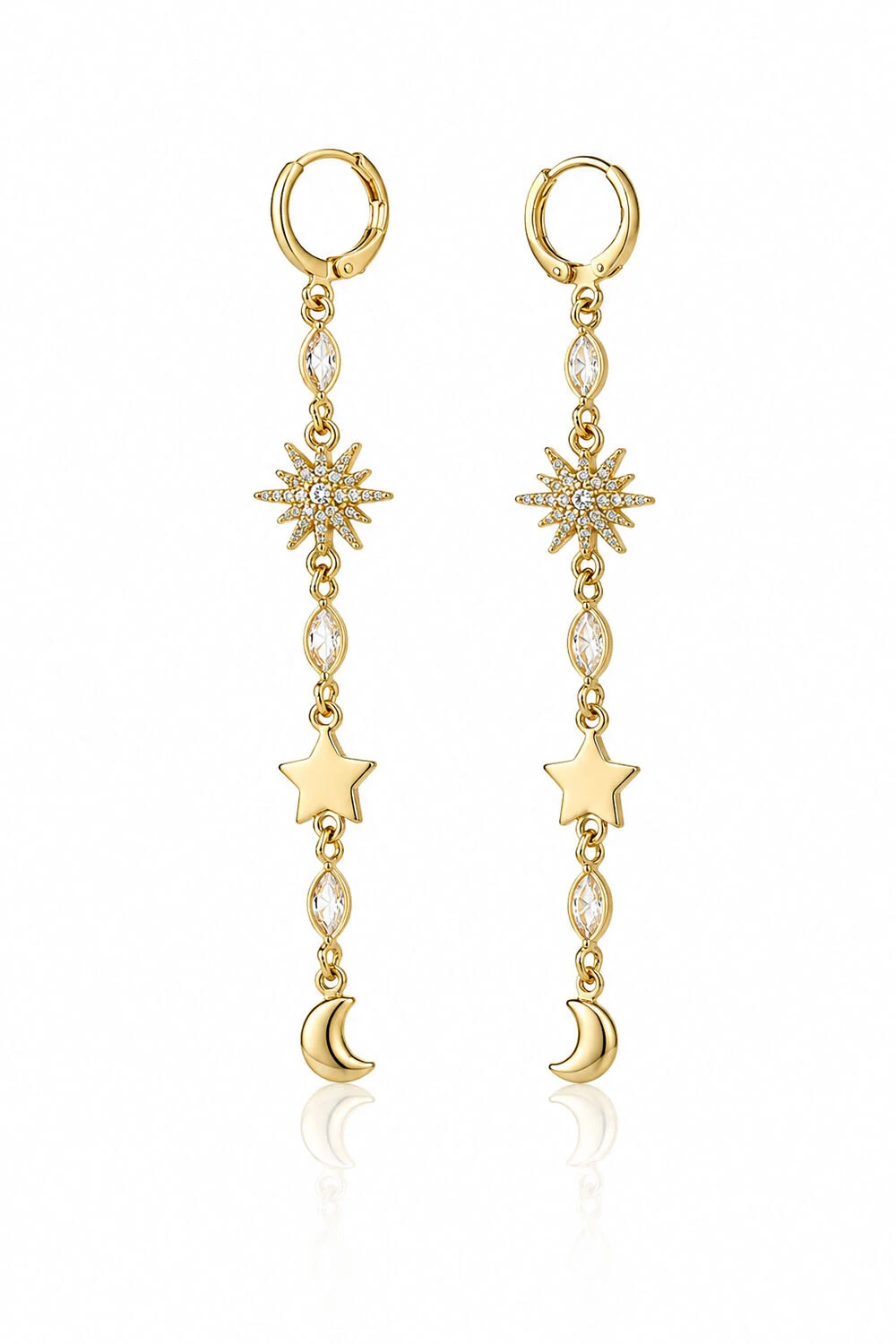 Foto Brinco Argola Fio Estrela e Lua Ouro 18k
