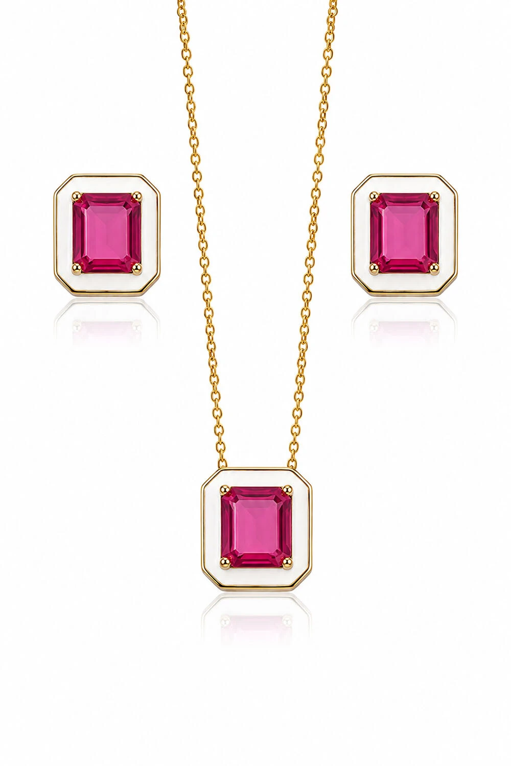 Foto Brinco Esmaltado Branco Pedra Pink Fusion Ouro 18k