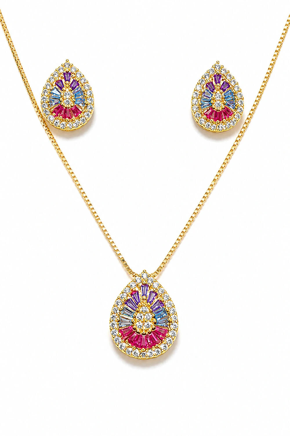 Foto Conjunto Gota Colorida Ouro 18k