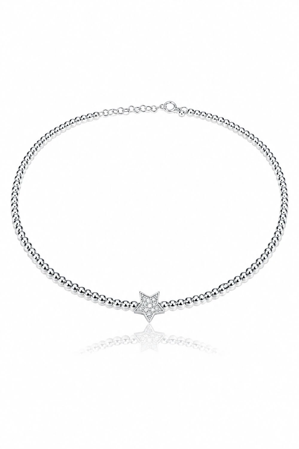 Foto Colar Choker Estrela Zircônias Aro Bolinhas Ródio Branco