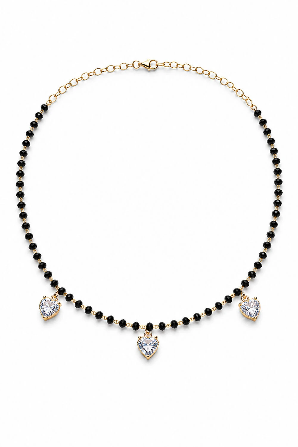 Foto Colar Choker Cristal e 3 Corações Ouro 18k