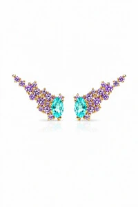Brinco Earcuff Lavanda Zircônia Ouro 18k