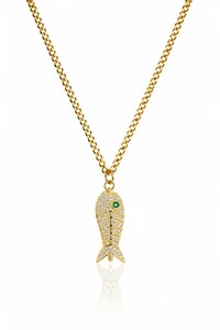 Colar Corrente Pingente Peixe Zircônias Dourado