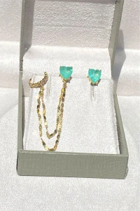 Brinco Earline Corações Turmalina Fusion Zircônias Ouro 18k