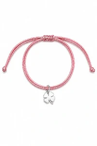 Pulseira Cordão Rosa Pingente Trevo Prata 925