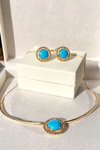 Colar Aro Pingente Turquesa Ouro 18k