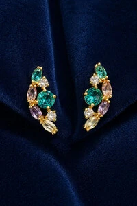 Brinco Earcuff Candy Colors Zircônias Ouro 18k