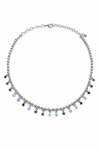 Colar Choker Bolinhas e Estrelas Penduradas Ródio Branco