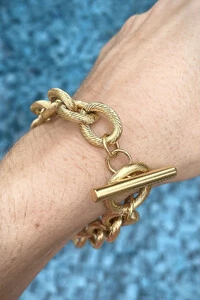 Pulseira Dourada Corrente Elos Ovais Texturizados