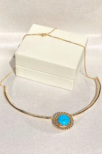 Colar Aro Pingente Turquesa Ouro 18k