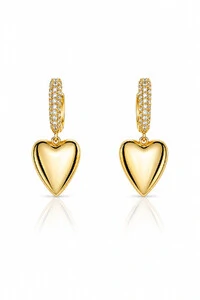 Brinco Argola Coração Zircônias Ouro 18k
