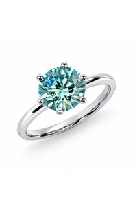 Anel Solitário Moissanite 8MM Turmalina Prata 925 Ródio Branco